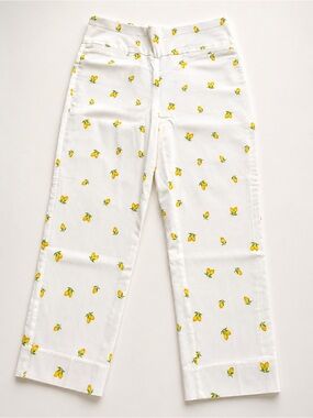 Cooper & Ella Lemon Print Crop Pants Size 6 White Capri Straight Leg